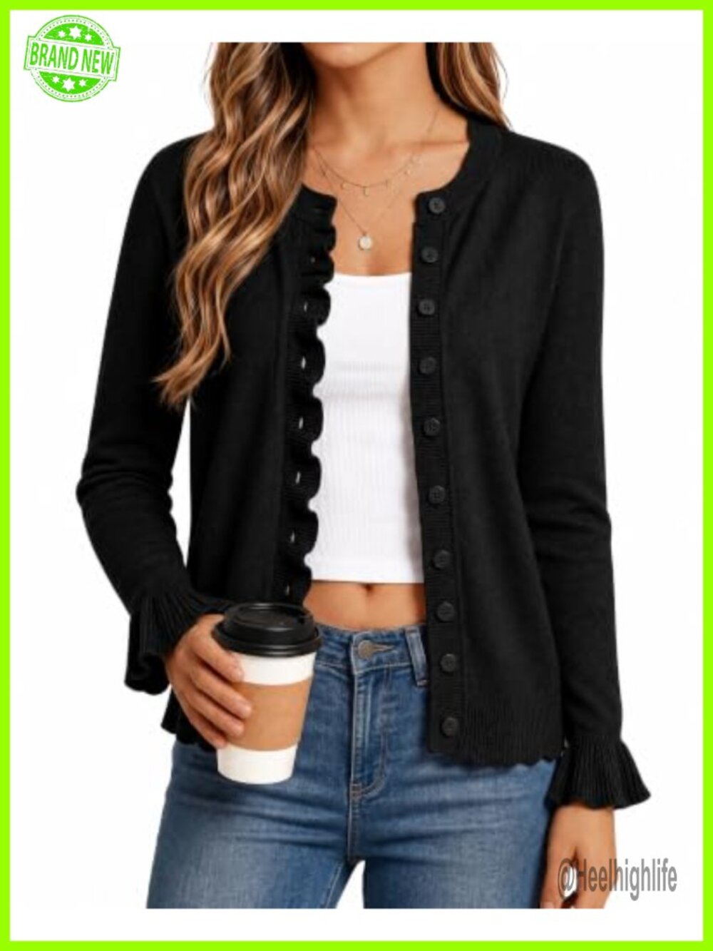 Womens Long Sleeve Crew Neck Button Down Knit Cardigan Shrug